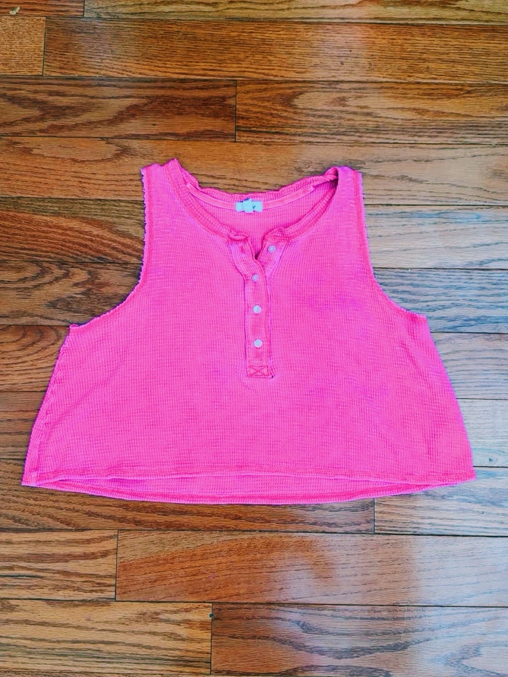 Aerie Women’s Cropped Bright Pink Waffle Henley Tank